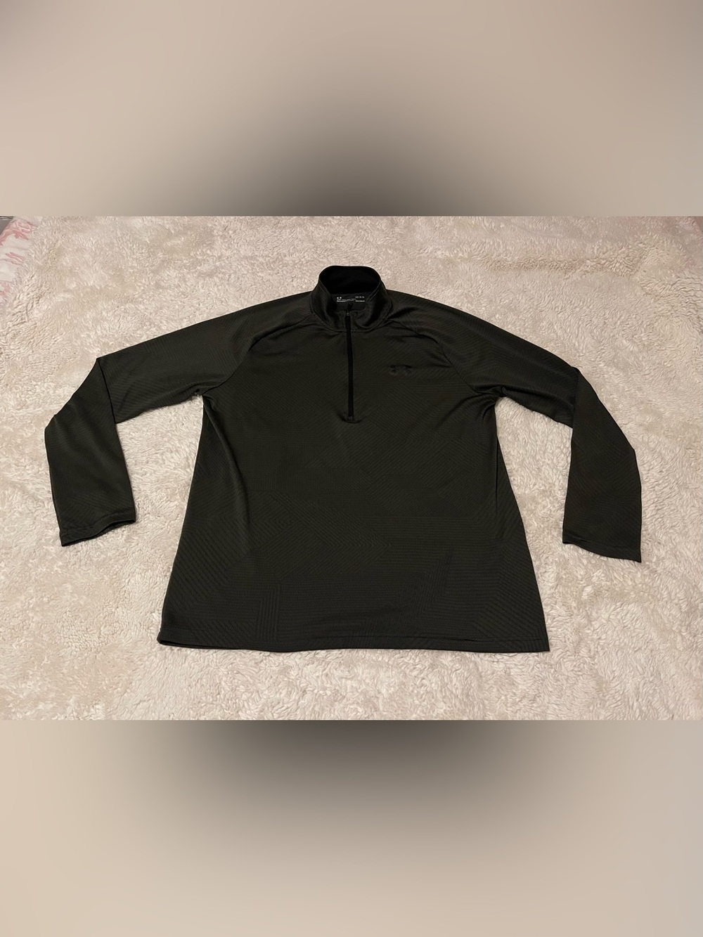 Under Armour Mens Tech 1/4 Zip Pullover Dark Green Geometric Loose Fit Large